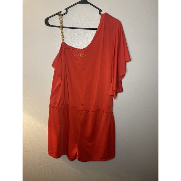 BEYONCE'S DEREON One Shoulder Jumpsuit Romper 2X Plus Size Jumper Y2K VTG Chain - Picture 4 of 4